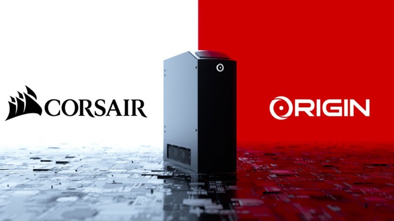 Изображение, на котором показаны логотипы Corsair и Origin для ПК вместе с пользовательским фоном.