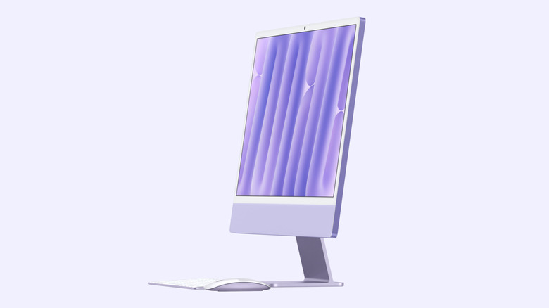 iMac на пурпурном фоне