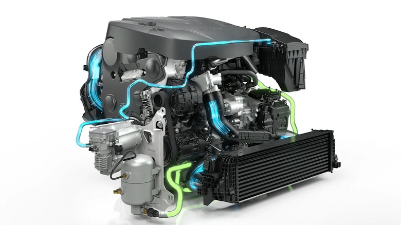Изображение двигателя с системой Volvo PowerPulse, где видны компрессор и бак.