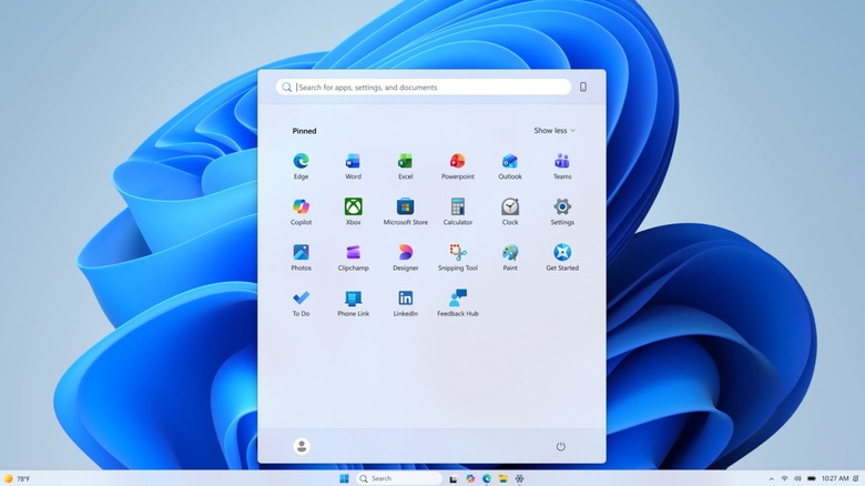 Минимальное меню «Пуск» после настройки в Windows 11.