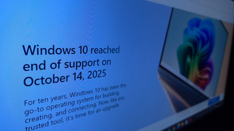 Экран с сообщением об окончании поддержки Windows 10