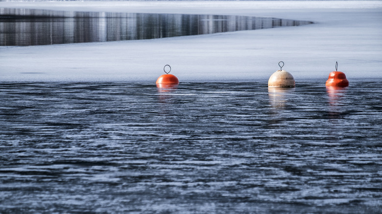 Буи на зимней воде.